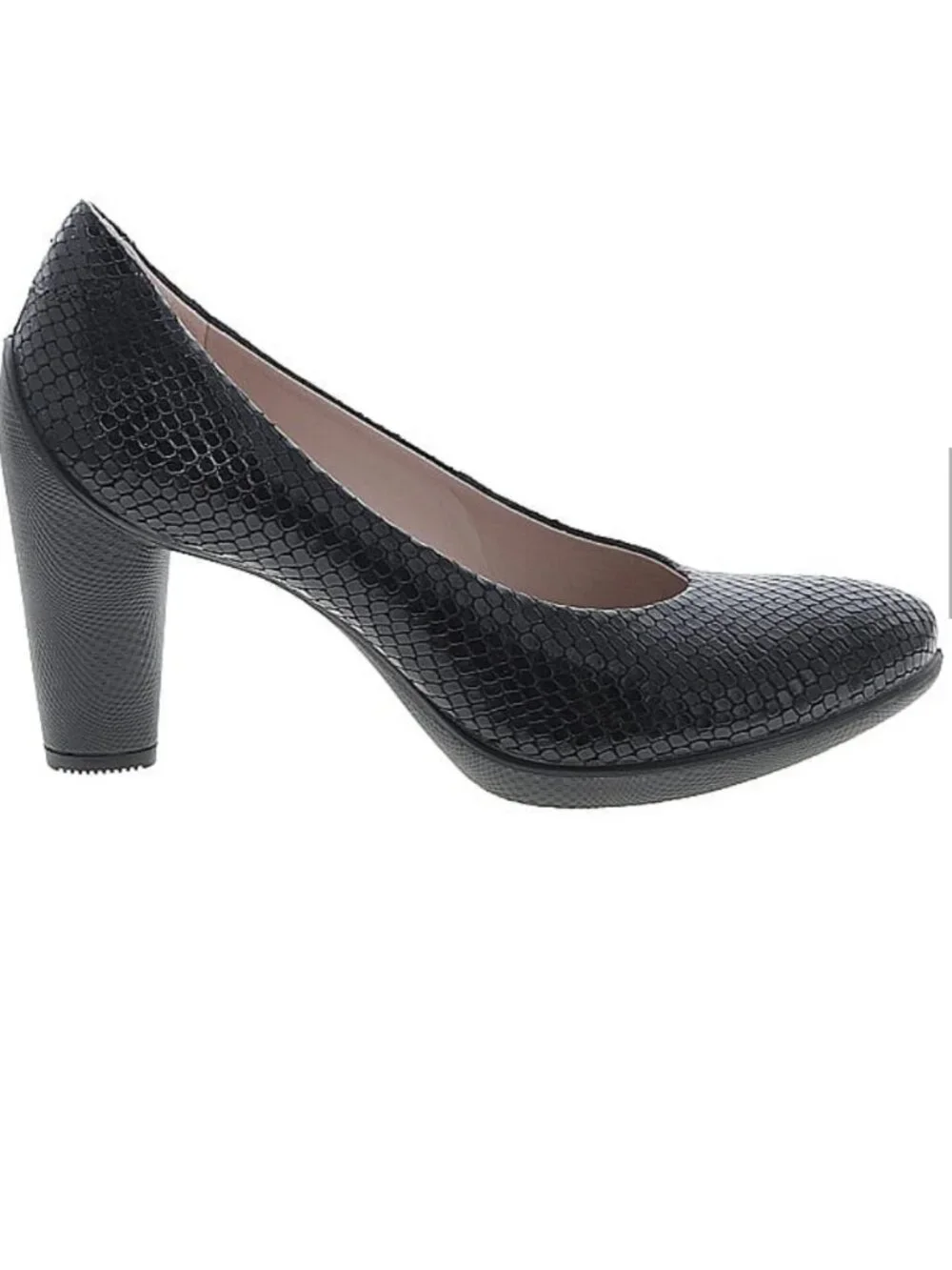 Ecco SZ38 7.5US Black Suede Embossed Leather Heels Classic Office Dressy Old $